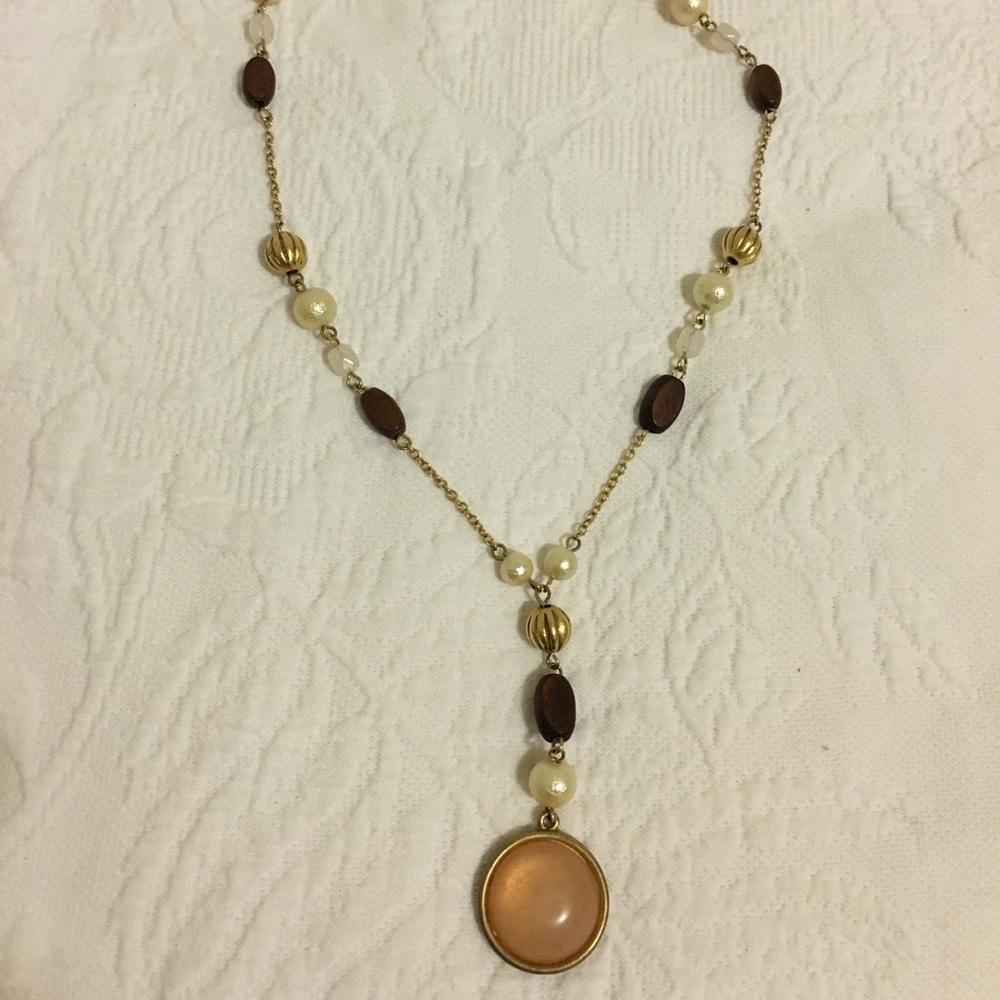NWOT NY and Company stone and wood bronze necklace